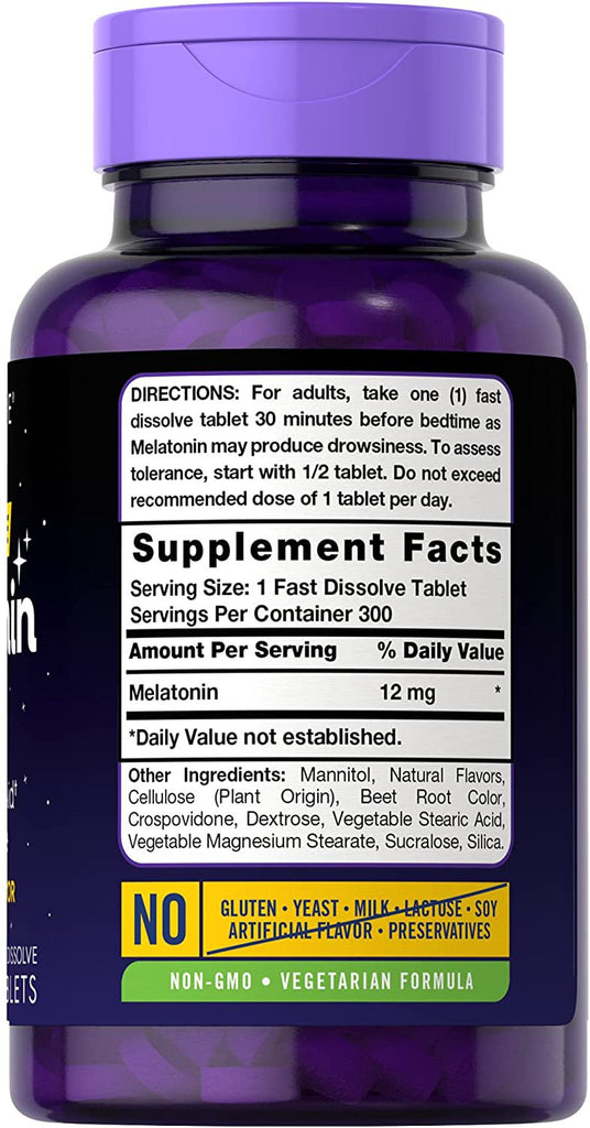 Carlyle Melatonin 12 Mg | 300 Tablets | Natural Berry Flavor