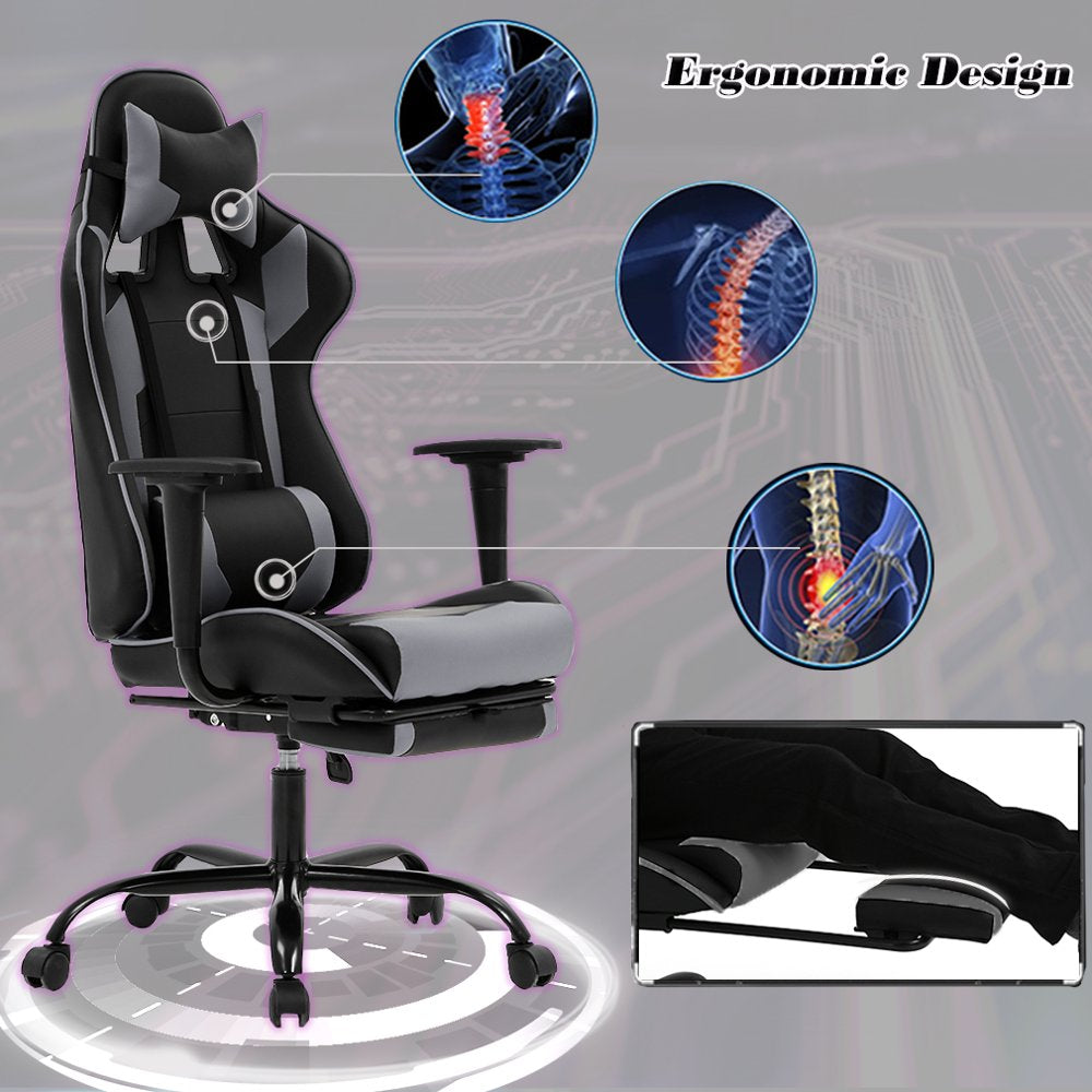 Bestoffice Adjustable & Ergonomic Swivel Gaming Chair, Gray