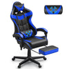 Soontrans Gaming Chair with Footrest, Ergonomic Office Chair High Back with Headrest & Massage Lumbar Support, Swivel Leather Chairs, Blue