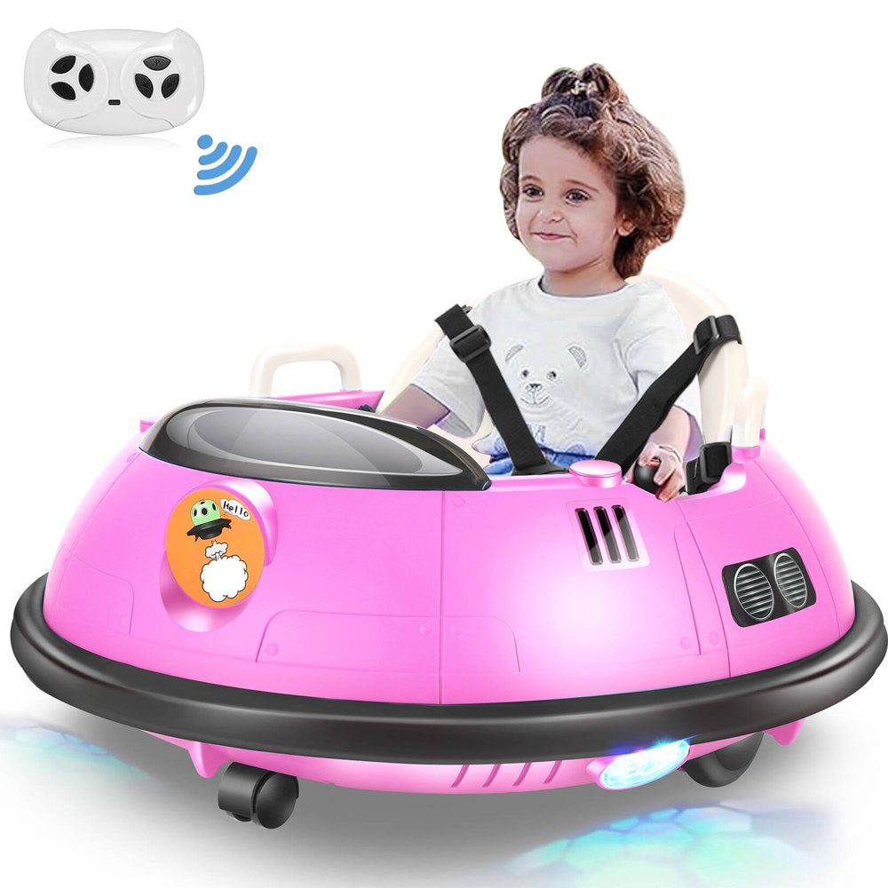 Funcid 12V Kids Bumper Car for Toddler, Electric Baby Bumper Car Ride on Toys W/Remote Control, Flashing LED Light, 360 Spin, 5-Point Seat Belt, Gift for Little Boys & Girls Age 1.5- 5 Years, Pink