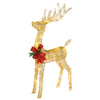 Ktaxon 4Ft Lighted Christmas Glittering Reindeer with Red Bow, Outdoor Holiday Mesh Standing Buck Deer Decorations- Gold