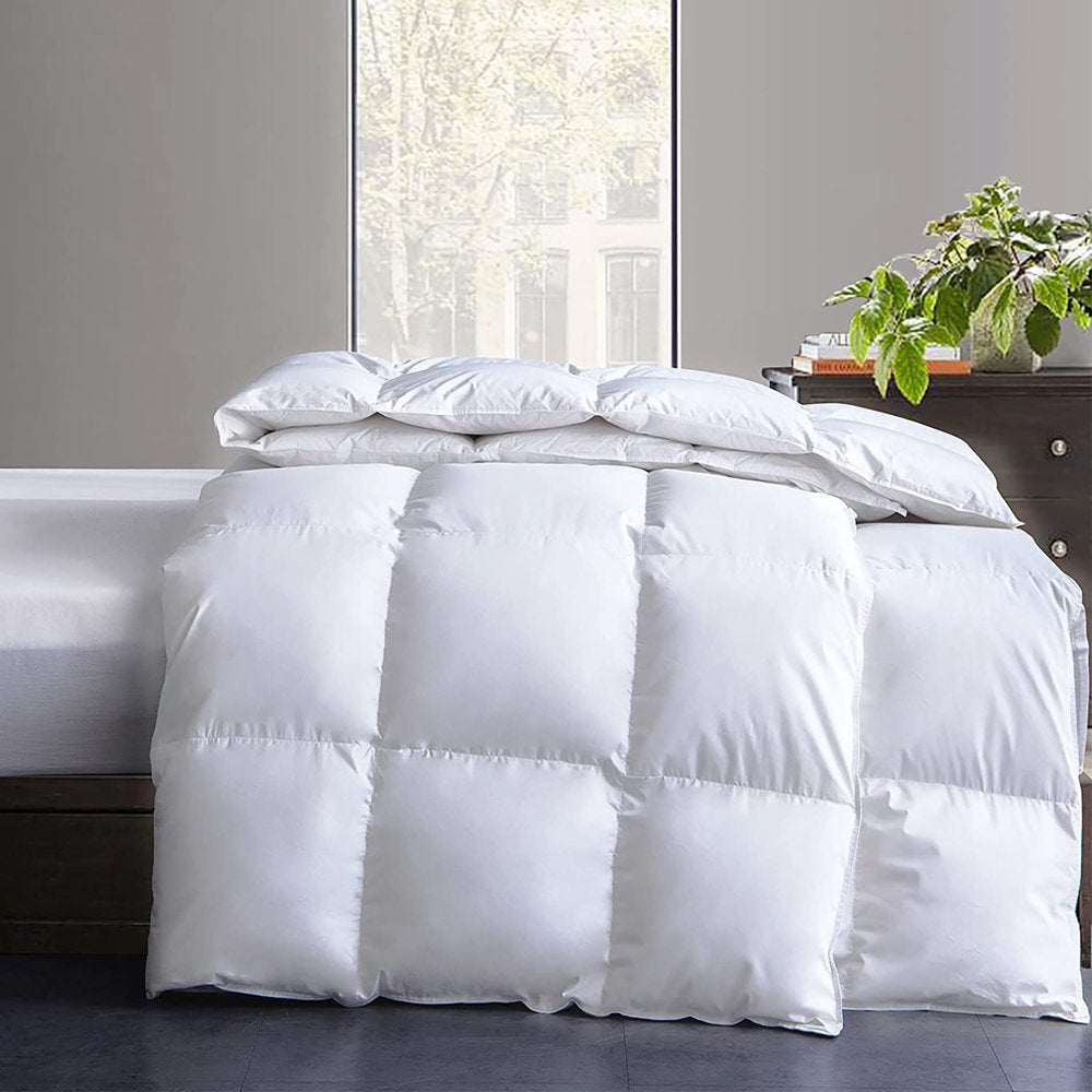 Whatsbedding down Comforter Feather Duvet Insert Cotton White Goose Duck down Comforter All Season Solid, Queen