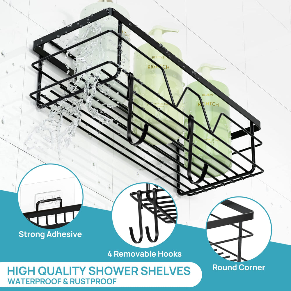 Vtopmart Shower Caddy Shelf Organizer, 5 Pack No Drilling Adhesive Wall Mounted Bathroom Organizer Basket, Black