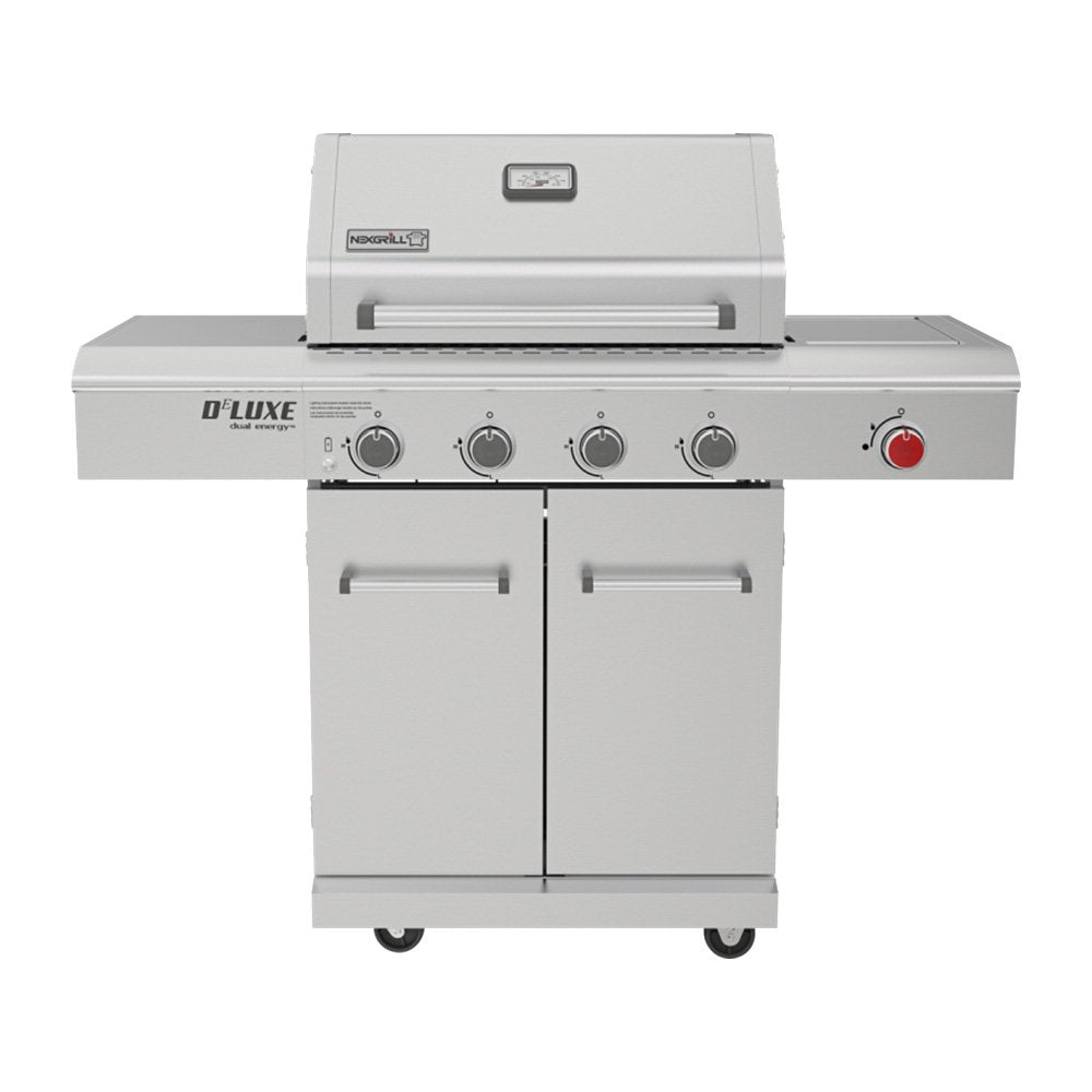 Nexgrill Deluxe 4-Burner Dual Energy Propane Gas Grill with Infrared Side Burner and Cabinets - 63000Btus