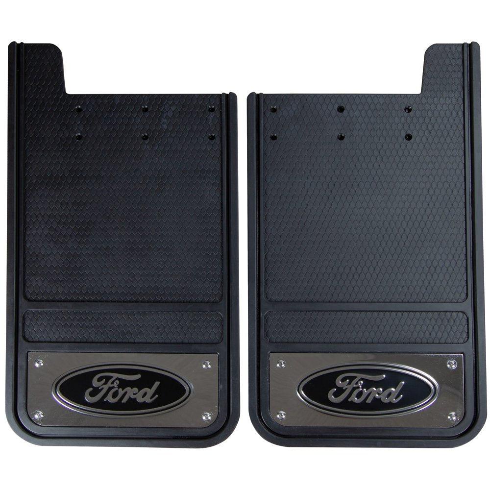 Ford 12” X 23” Heavy Duty Universal Fit Automotive Rear Mud Guards, Black, 1 Pair