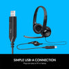 H390 Wired Headset for Pc/Laptop, Stereo Headphones with Noise Cancelling Microphone, USB, In-Line Controls, Works with Chromebook - Black