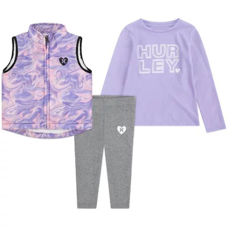 Hurley Toddler Girls' 3 Piece Puffer Vest Set