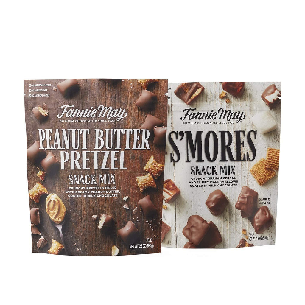 , Milk Chocolate Candy, S'Mores and Peanut Butter Pretzel Snack Mix, 2 Pack (18 Oz and 22 Oz Bags)