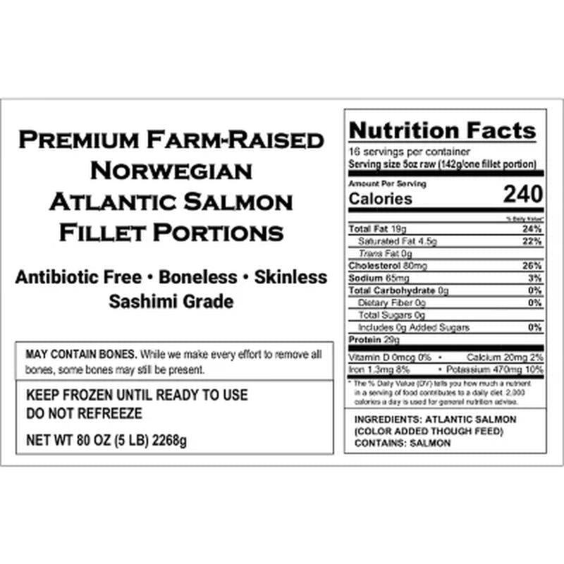 Norwegian Antibiotic-Free Sashimi-Grade Atlantic Salmon, Skinless (16 Ct., 5 Oz. Ea.)