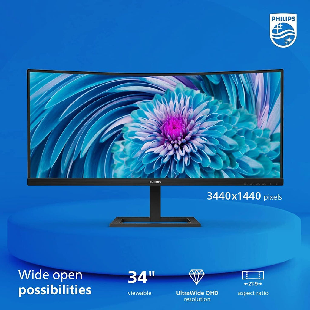 PHILIPS 322E1C 32" Super-Curved Frameless Monitor, Full HD VA, 104% Srgb, Adaptive-Sync 75Hz, VESA, 4Yr Advance Replacement Warranty, Black/Silver