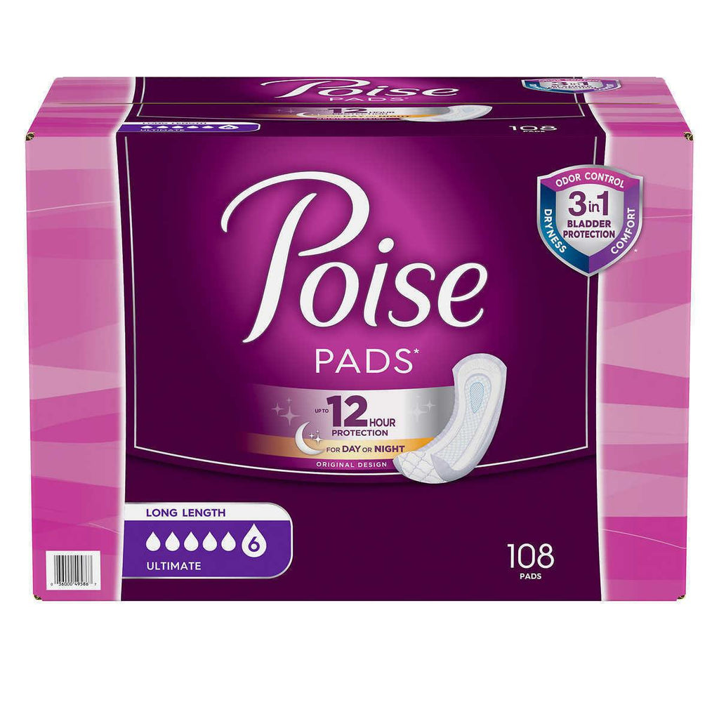 POISE plus Ultimate Absorbency Pads 108 Long Length Pads for Day or Night Time