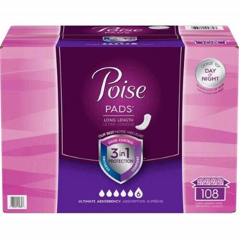 POISE plus Ultimate Absorbency Pads 108 Long Length Pads for Day or Night Time