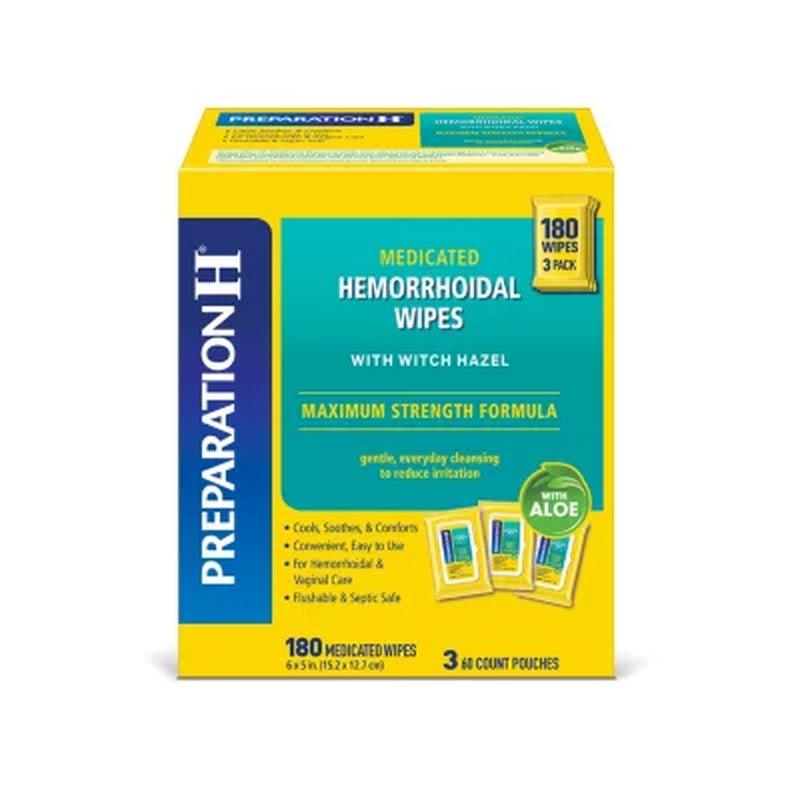 Preparation H Flushable Medicated Hemorrhoidal Wipes, Maximum Strength Relief with Witch Hazel and Aloe (180 Ct.)