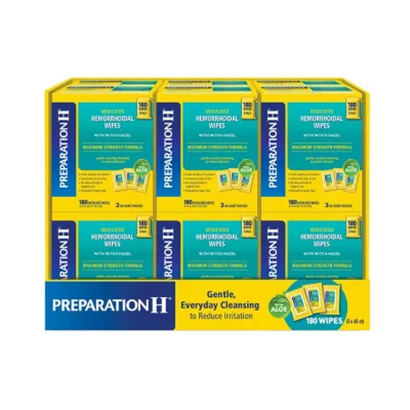 Preparation H Flushable Medicated Hemorrhoidal Wipes, Maximum Strength Relief with Witch Hazel and Aloe (180 Ct.)