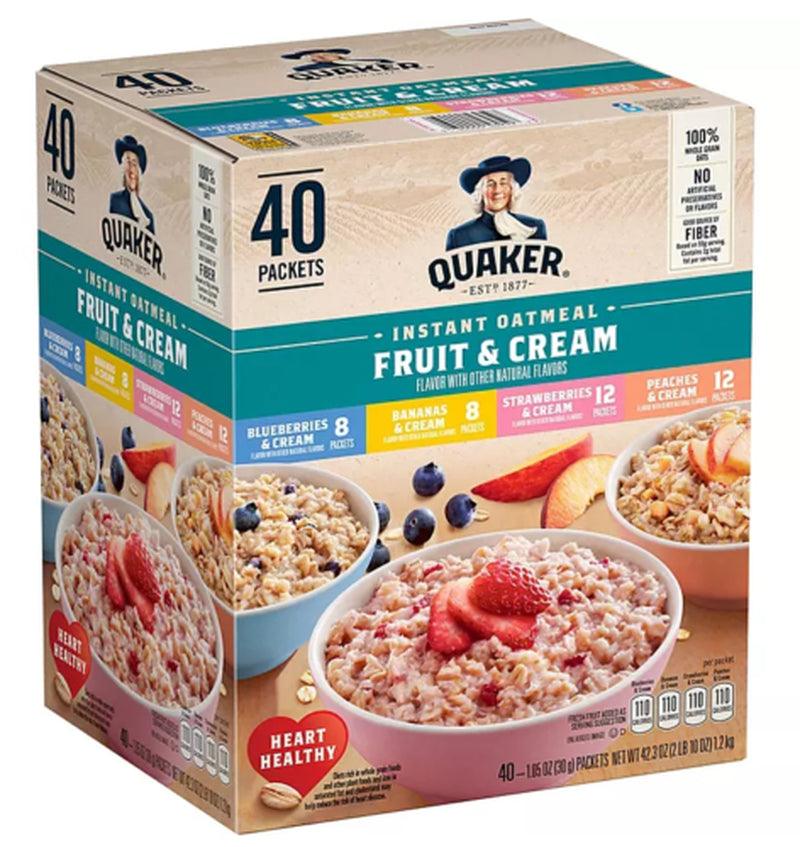 Quaker Instant Oatmeal Fruit & Cream, Variety Pack, 40-Count 42.3 Oz