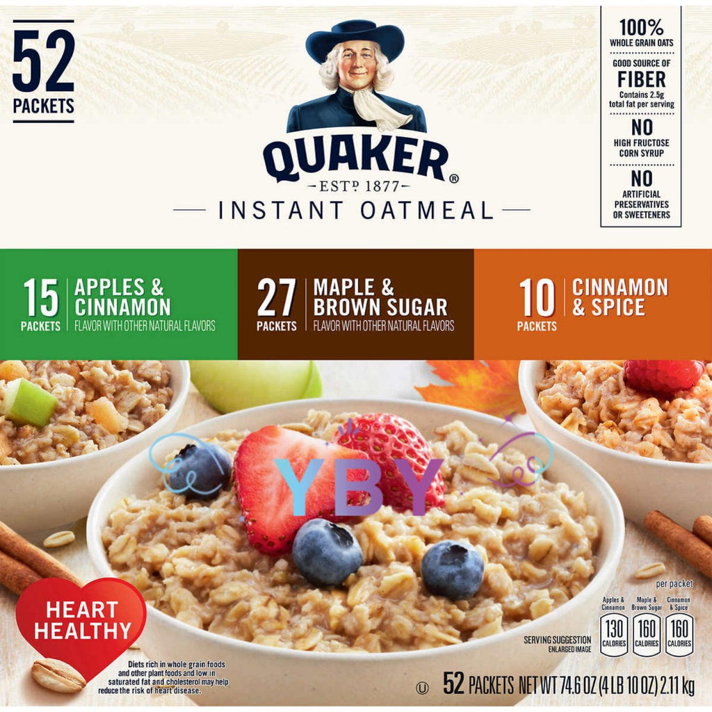 Quaker Oats Instant Oatmeal Variety Pack, 52-Count 74.6 Oz