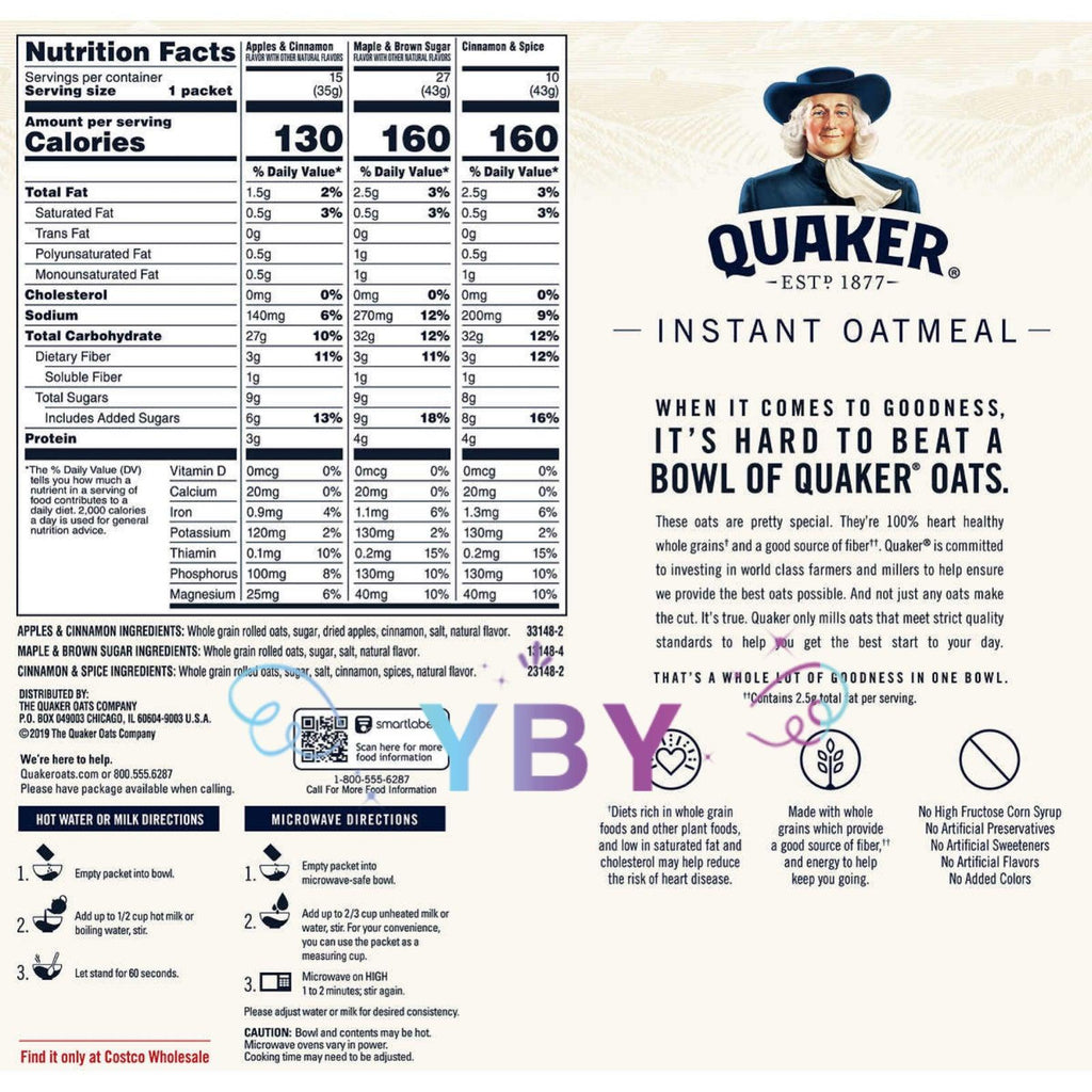 Quaker Oats Instant Oatmeal Variety Pack, 52-Count 74.6 Oz