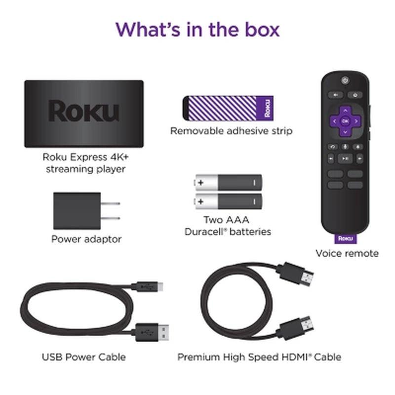 Roku Express 4K+ Streaming Player 4K/HD/HDR with Smooth Wi-Fi, Premium HDMI Cable, Voice Remote | 2021