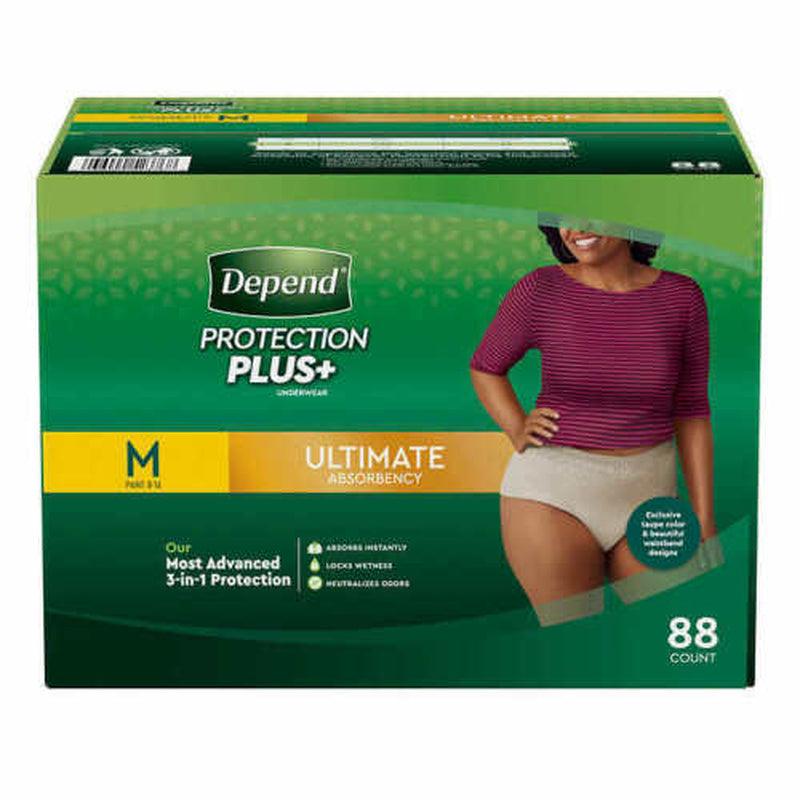 Women Medium Depends Protection plus Ultimate Underwear 88-Count:Waist 31”-37