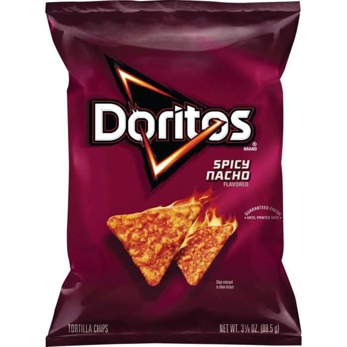 Doritos Spicy Nacho Flavored Tortilla Chips, 3.125 Oz Bag